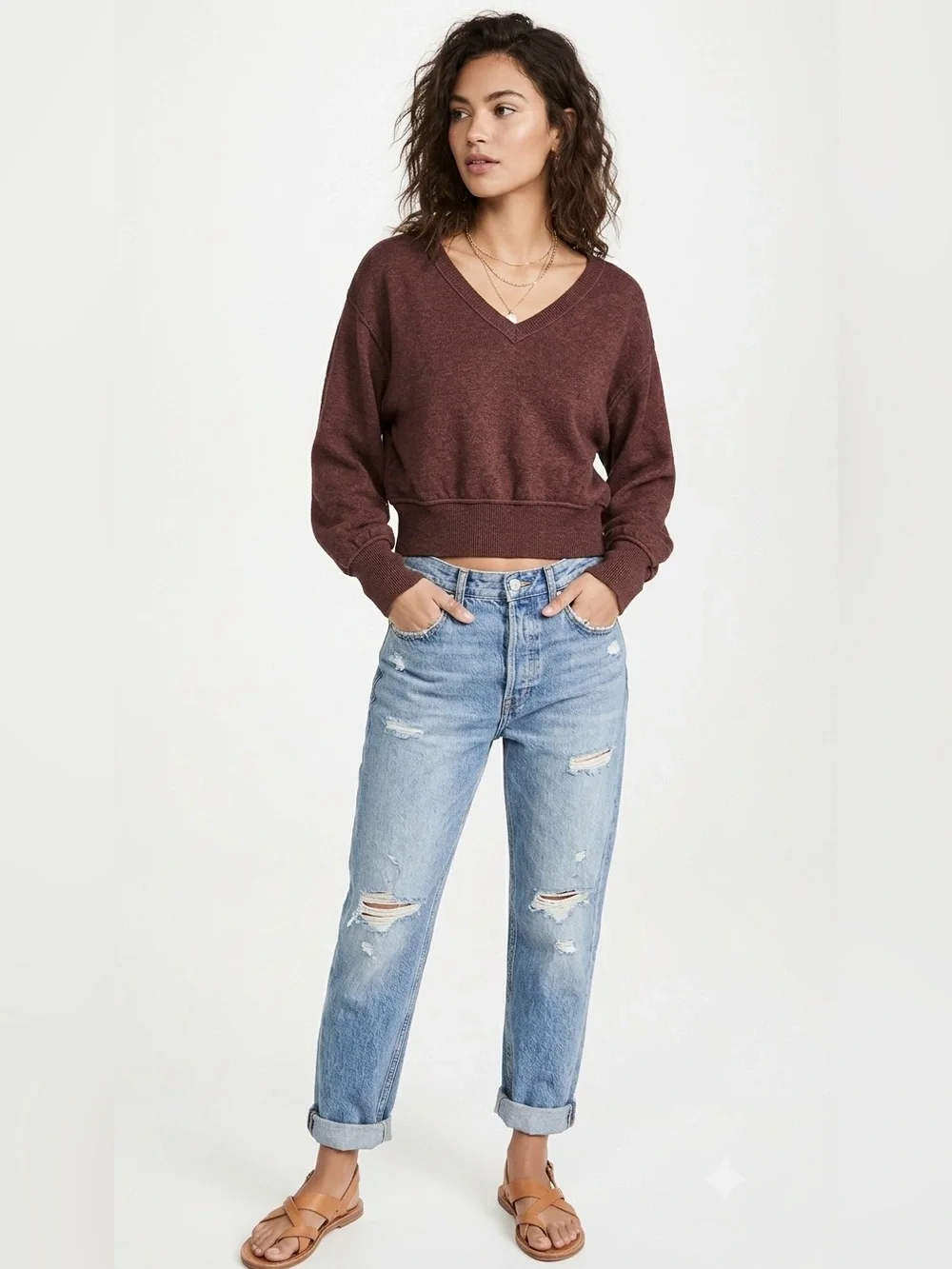 Free People Woman’s 100% Cashmere Pullover V Neck Brown Sweater  XS
